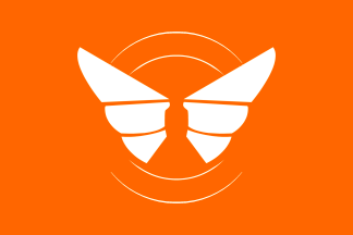 [orange field, white butterfly in arcs]